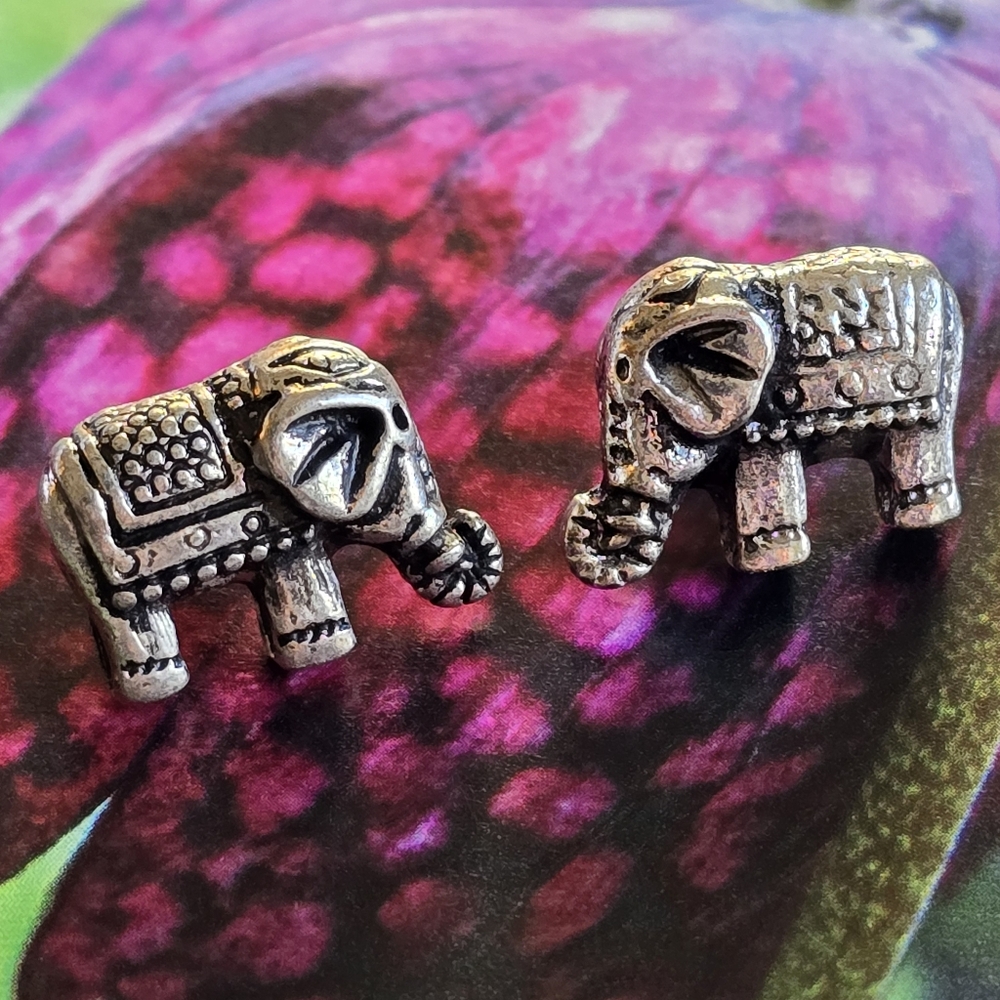 Elephant earrings silver tone stud jewelry pachyderm stud